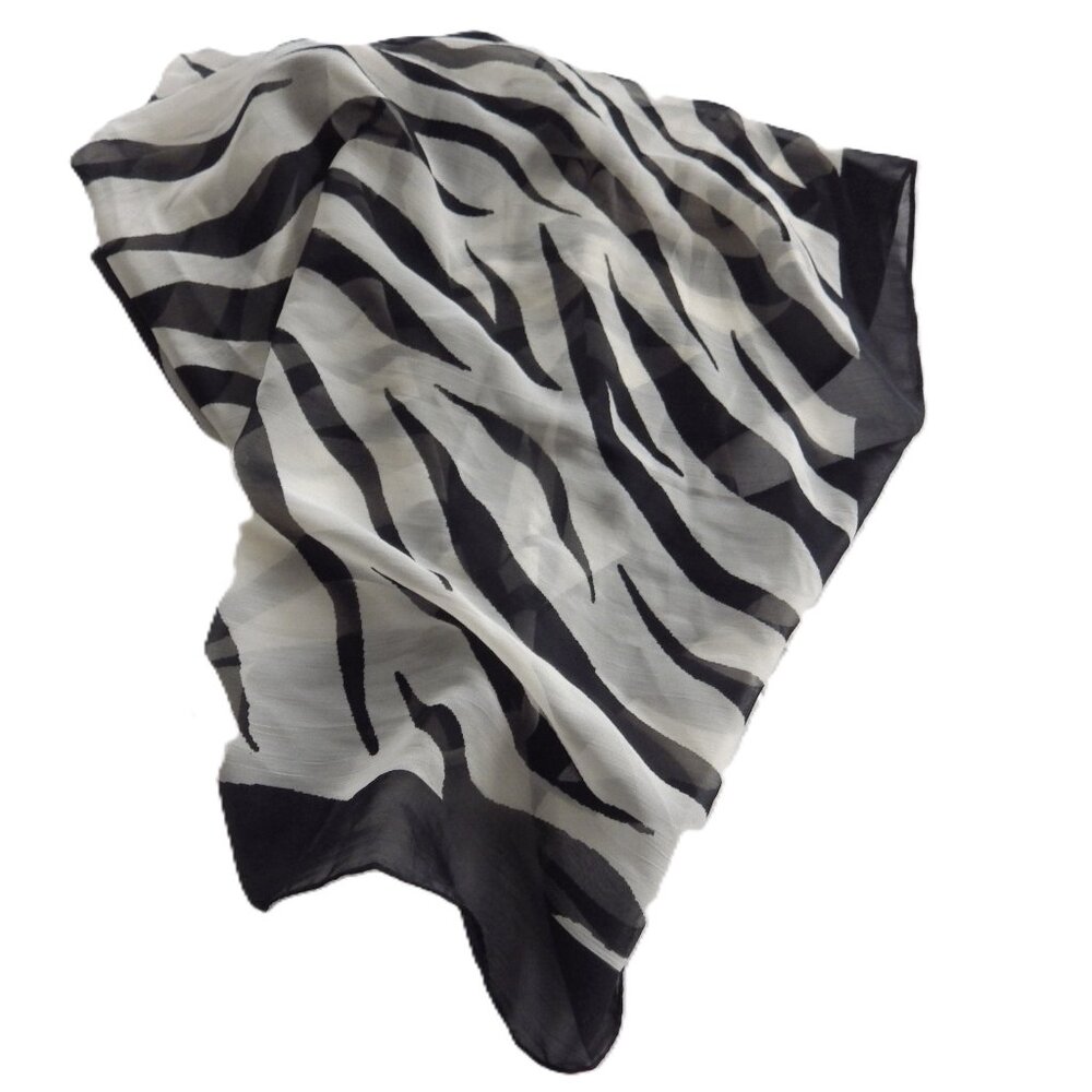 Large Zebra Stiped Scarf/ Black & White/ semi-Sheer Chiffon